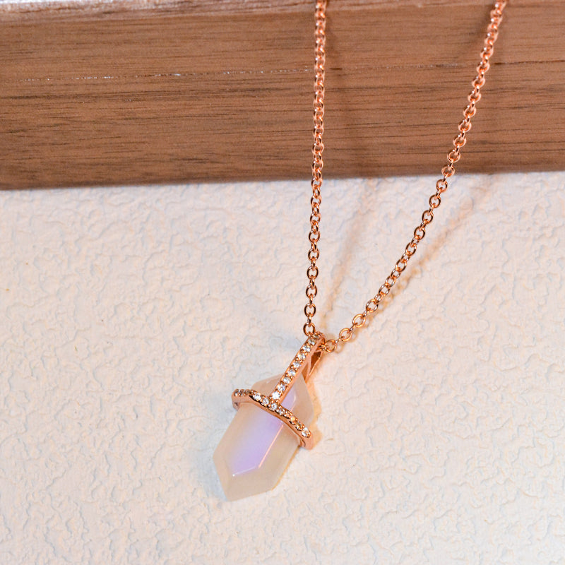 Hexagonal Crystal Moon Stone Sterling Silver Necklace Carly Jewelry