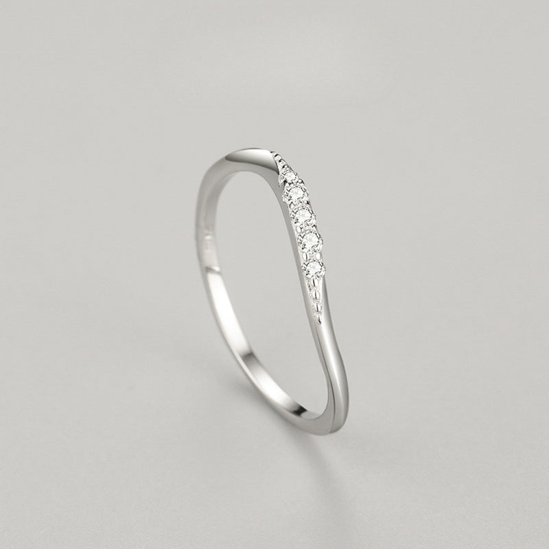 Simple Wave Design Sterling Silver Band Shine of Diamond