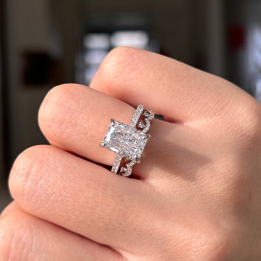 2 Pcs Unique Design Radiant Cut Sterling Silver Bridal Set Carly Jewelry