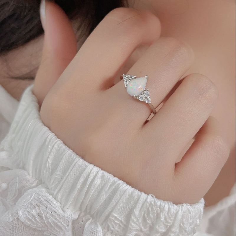 Oval Shape Opal Sterling Silver Ring Shine of Diamond