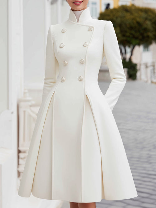 Elegant Double-Breasted Flared A-Line Coat Dress MLZ