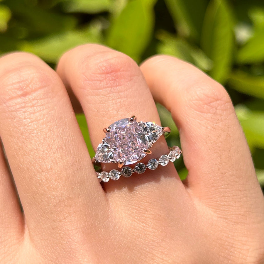 Stunning Pink Cushion Cut Sterling Silver Bridal Set For Women Carly Jewelry