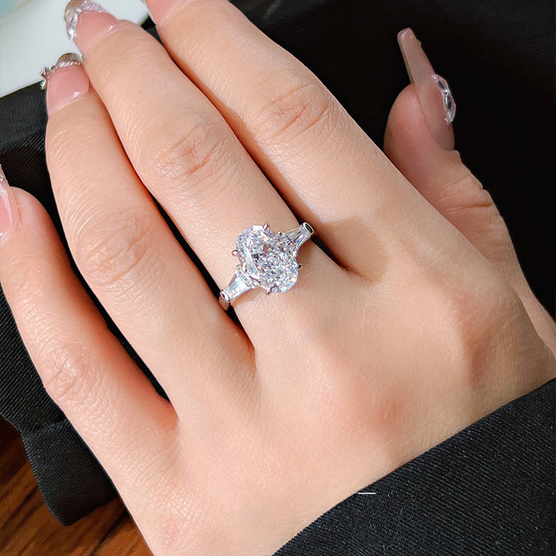 Stunning Three Stone Oval Cut Sterling Silver Ring Carly Jewelry
