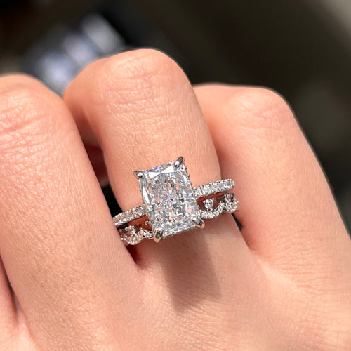 2 Pcs Unique Design Radiant Cut Sterling Silver Bridal Set Carly Jewelry