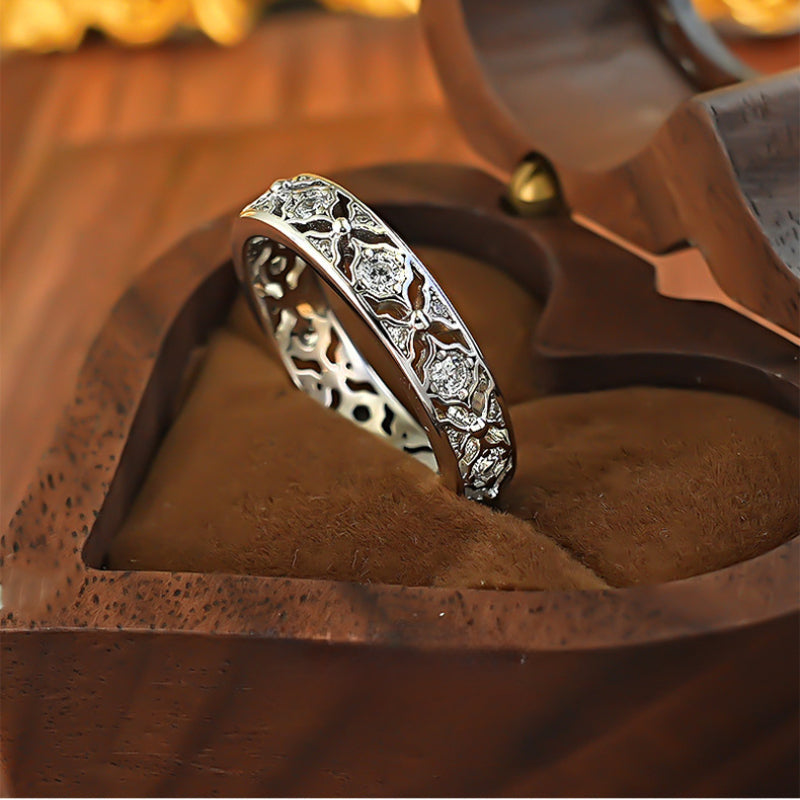 Delicate Hollow-out Wedding band in 925 Sterling Silver shine of diamond
