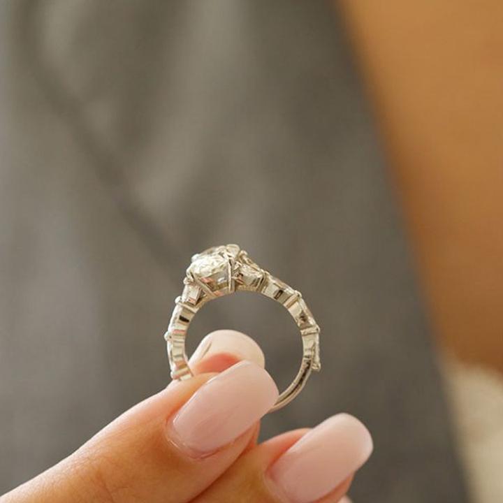 Oval Cut Engagement Ring With Marquise Side Stones Shineofidamond