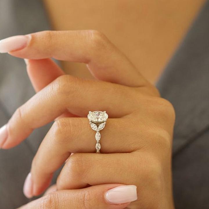 Oval Cut Engagement Ring With Marquise Side Stones Shineofidamond