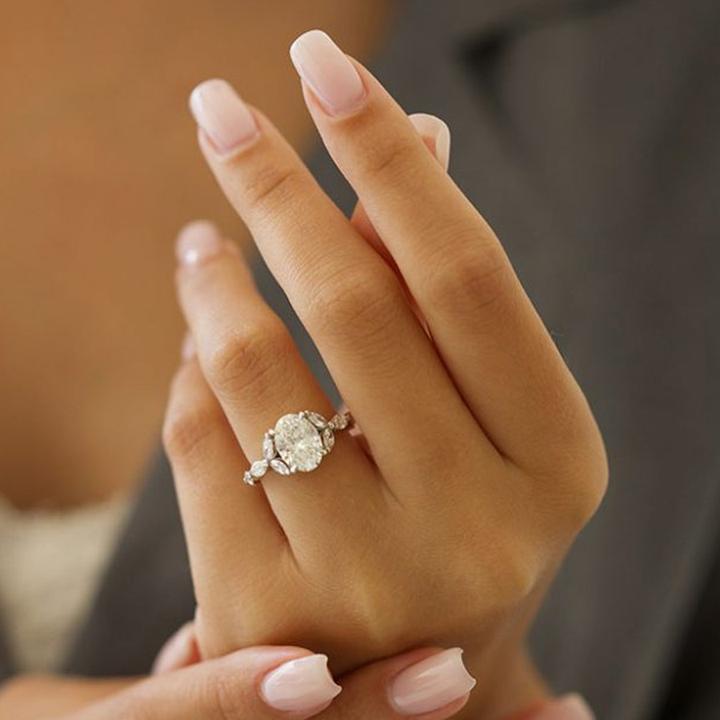 Oval Cut Engagement Ring With Marquise Side Stones Shineofidamond