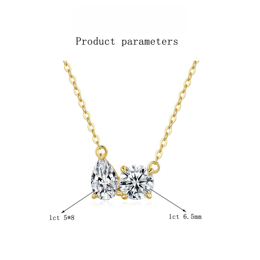 Gold Tone Dual Spark Moissanite Pendant Necklace in 925 Sterling Silver Shine of Diamond