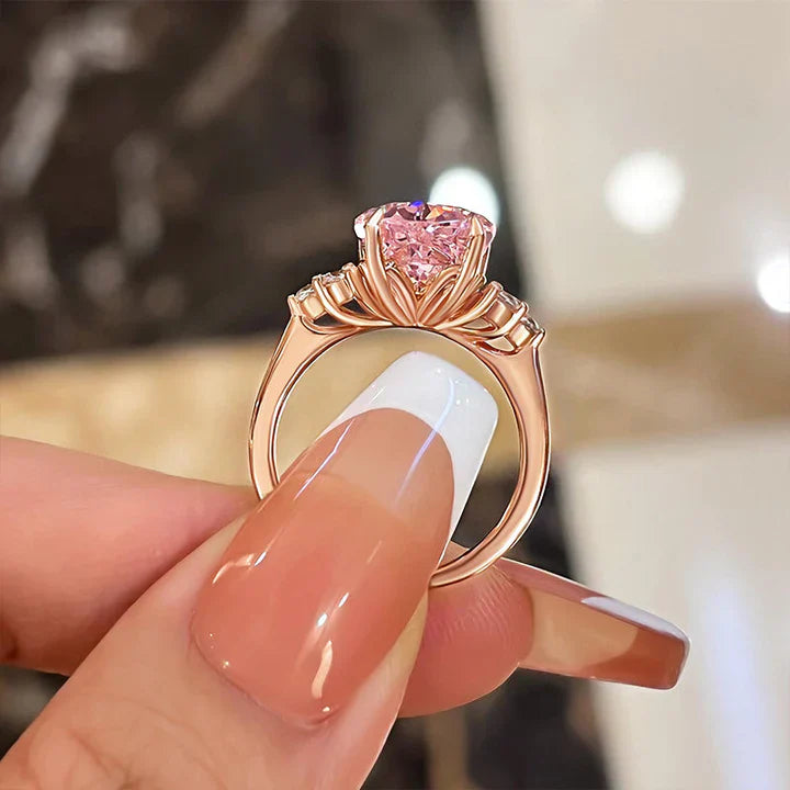 Pear Cut Pink Gemstone Three Stone Engagement Ring In Sterling Silver shine