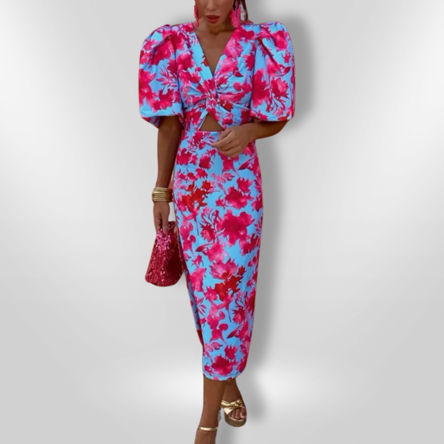 Oranit™ | Pleated Sleeve Colourful Dress