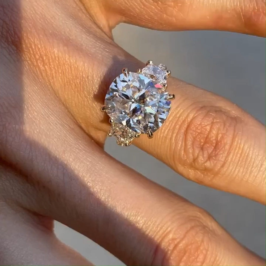 Golden Tone Cushion Cut Three Stone Engagement Ring In Sterling Silver shineofdiamond