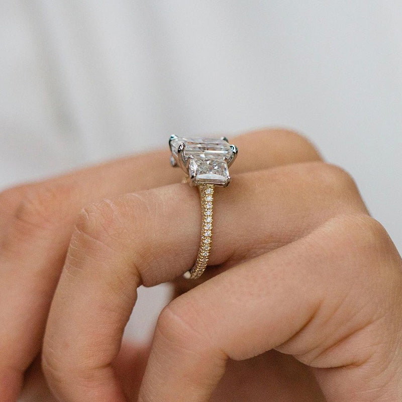 Luxurious Two-Tone Three Stone Radiant Cut Sterling Silver Engagement Ring Shineofdiamond