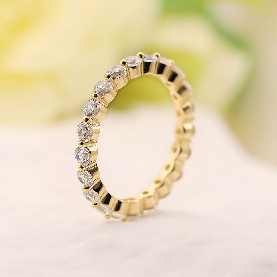 Classic Eternity Sterling Silver Wedding Band In Golden Tone Shineofidamond