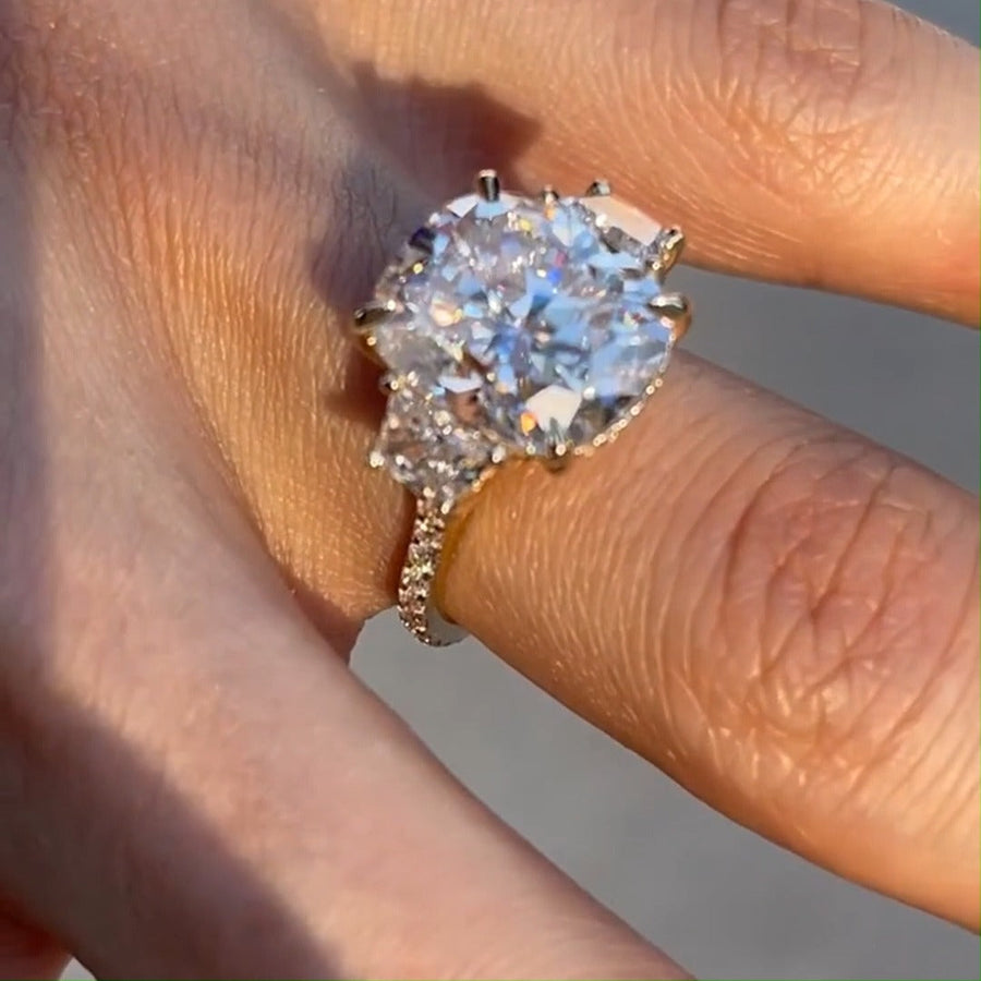 Golden Tone Cushion Cut Three Stone Engagement Ring In Sterling Silver shineofdiamond
