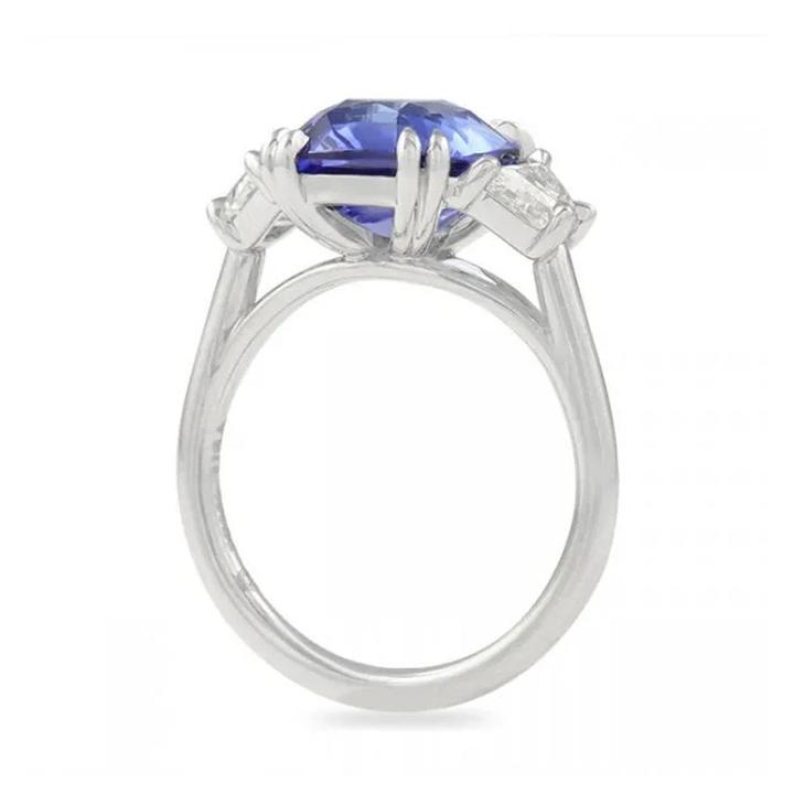 Cushion Cut Sapphire Blue Three-Stone Engagement Ring Shineofidamond