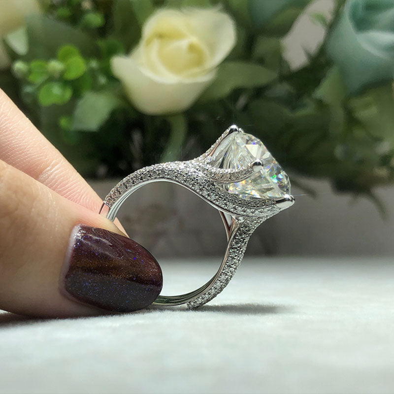 Luxury 6 Prong Twisted Band Round Cut Half Eternity Sterling Silver Engagement Ring Shineofdiamond
