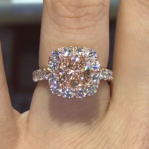 White Halo Pink Cushion Cut Engagement Ring Shineofidamond