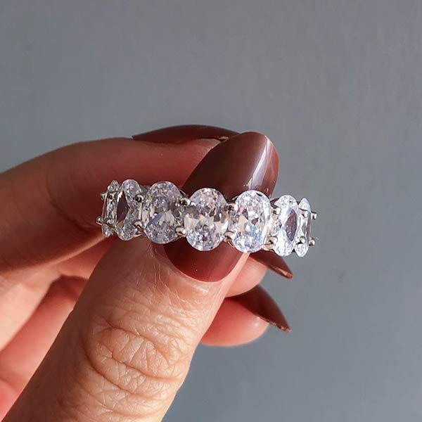 Oval Cut Sterling Silver Eternity Wedding Band Shineofidamond