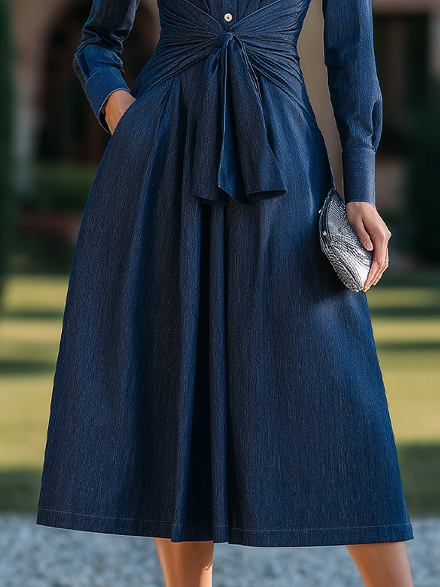 Tailored Shirt-Dress With Cinched Waist Tie Detail XYS