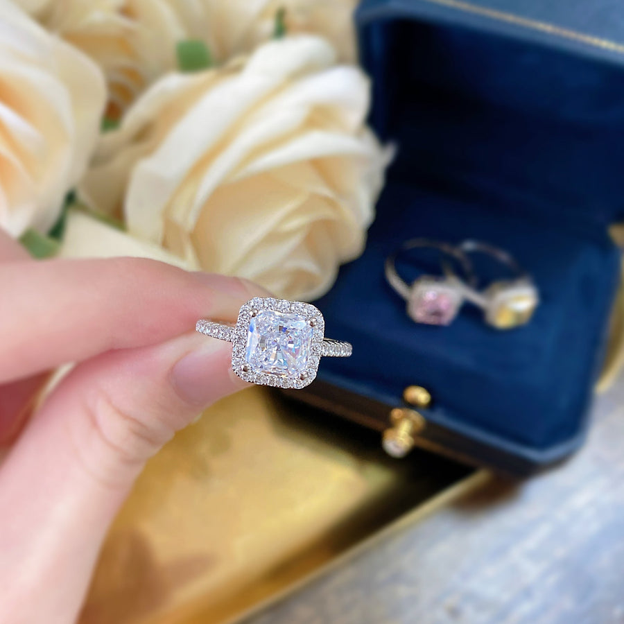 Vintage Cushion Cut Halo Design Yellow Sterling Silver Ring Shine of Diamond