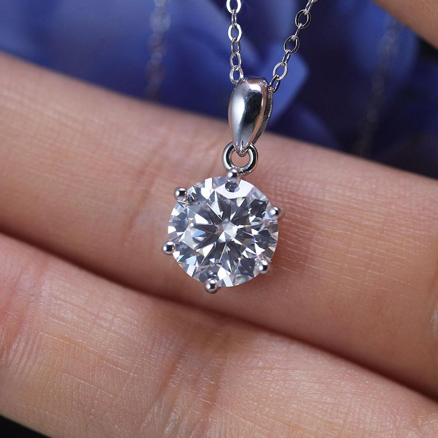 Simple Design 6 Prong Round Cut Moissanite Necklace Shine of Diamond