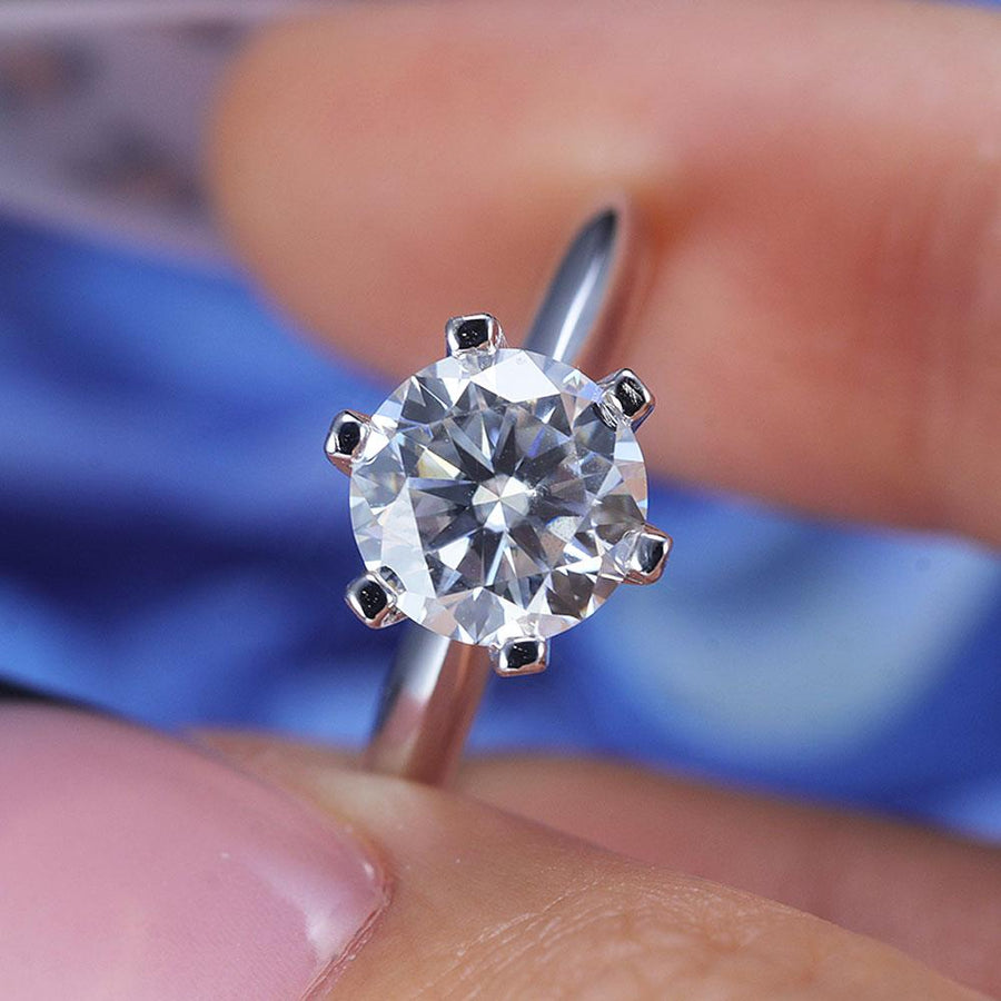 ShineofDiamond Simple Round Cut Moissanite Sterling Silver Ring Shine of Diamond