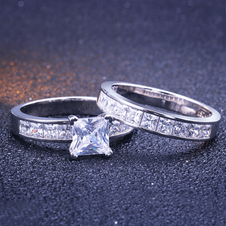 1.5 Carat Princess Cut Wedding Bridal Set Shineofidamond