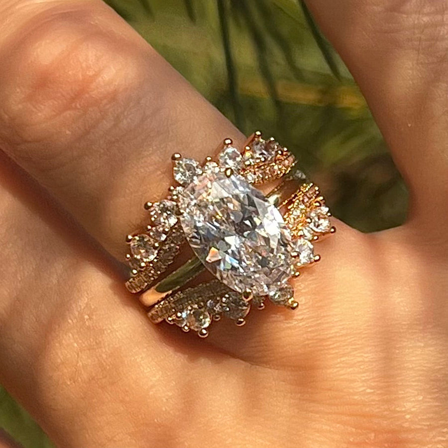 2 Pcs Hidden Halo Oval Cut Insert Bridal Set For Women Shine of Diamond