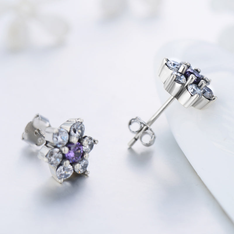 Cute 6 Petal Flower Earrings Stud shine of diamond