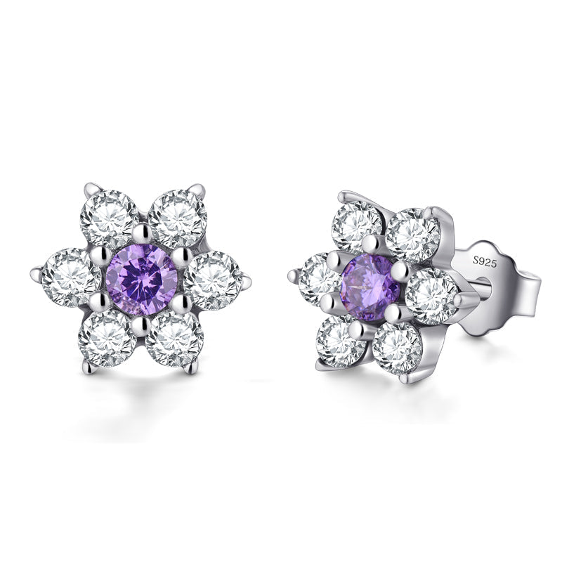 Cute 6 Petal Flower Earrings Stud shine of diamond