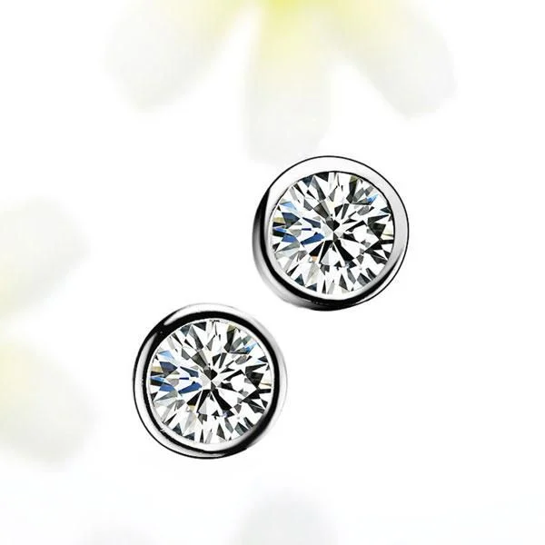 Classic Bezel Sterling Silver Stud Earrings Shineofidamond