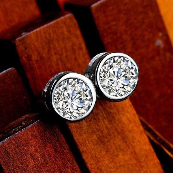 Classic Bezel Sterling Silver Stud Earrings Shineofidamond