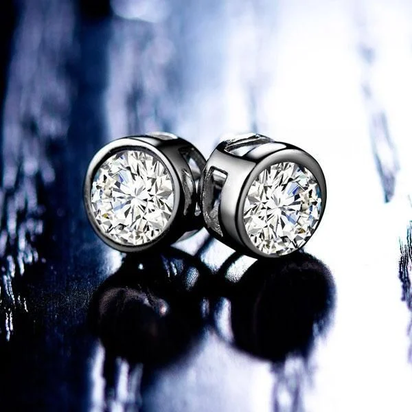 Classic Bezel Sterling Silver Stud Earrings Shineofidamond