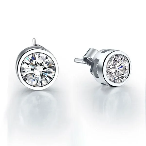 Classic Bezel Sterling Silver Stud Earrings Shineofidamond