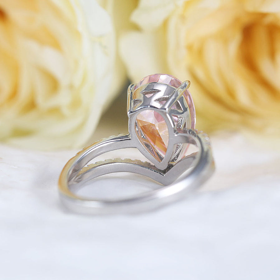 Gorgeous Pink Pear Cut Sterling Silver Engagement Ring Shine of Diamond