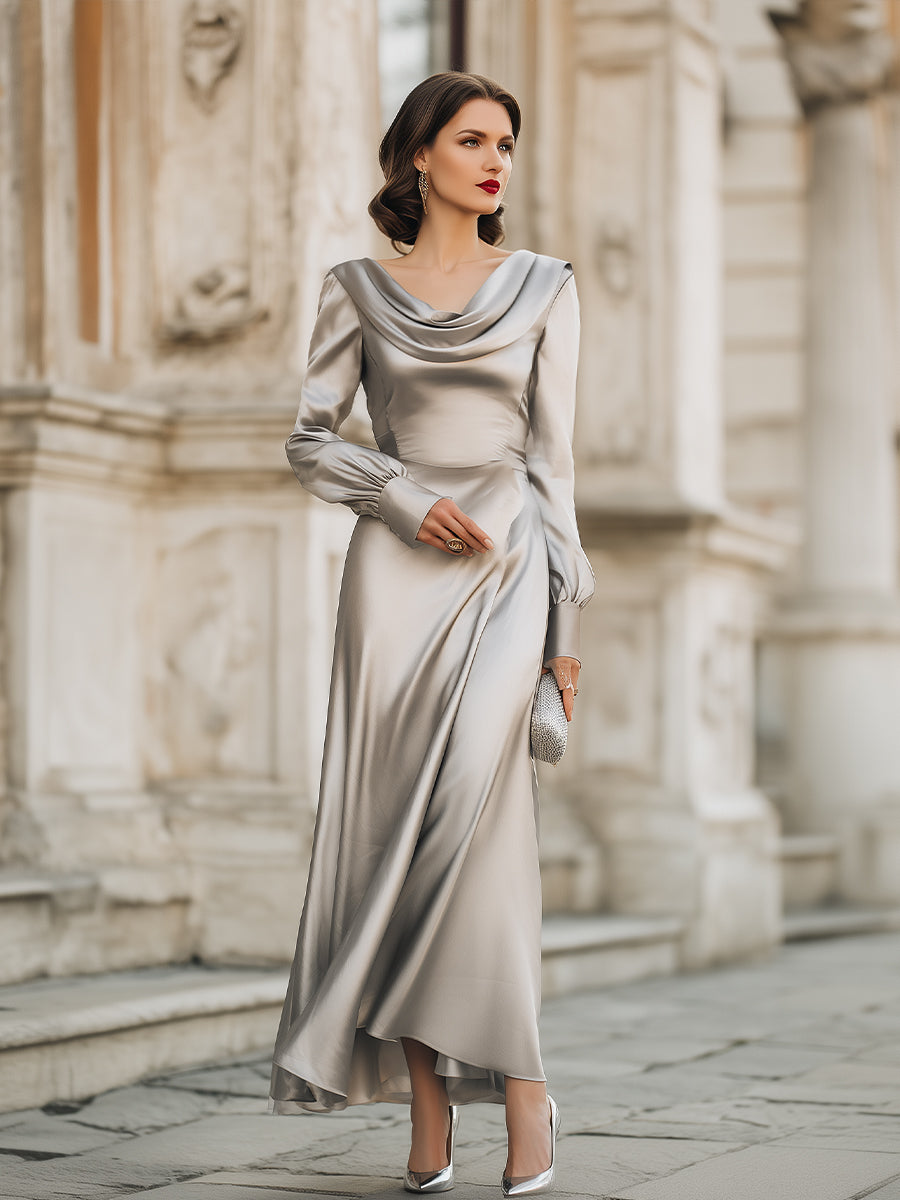 Draped Cowl Neck Long Evening Gown XYS