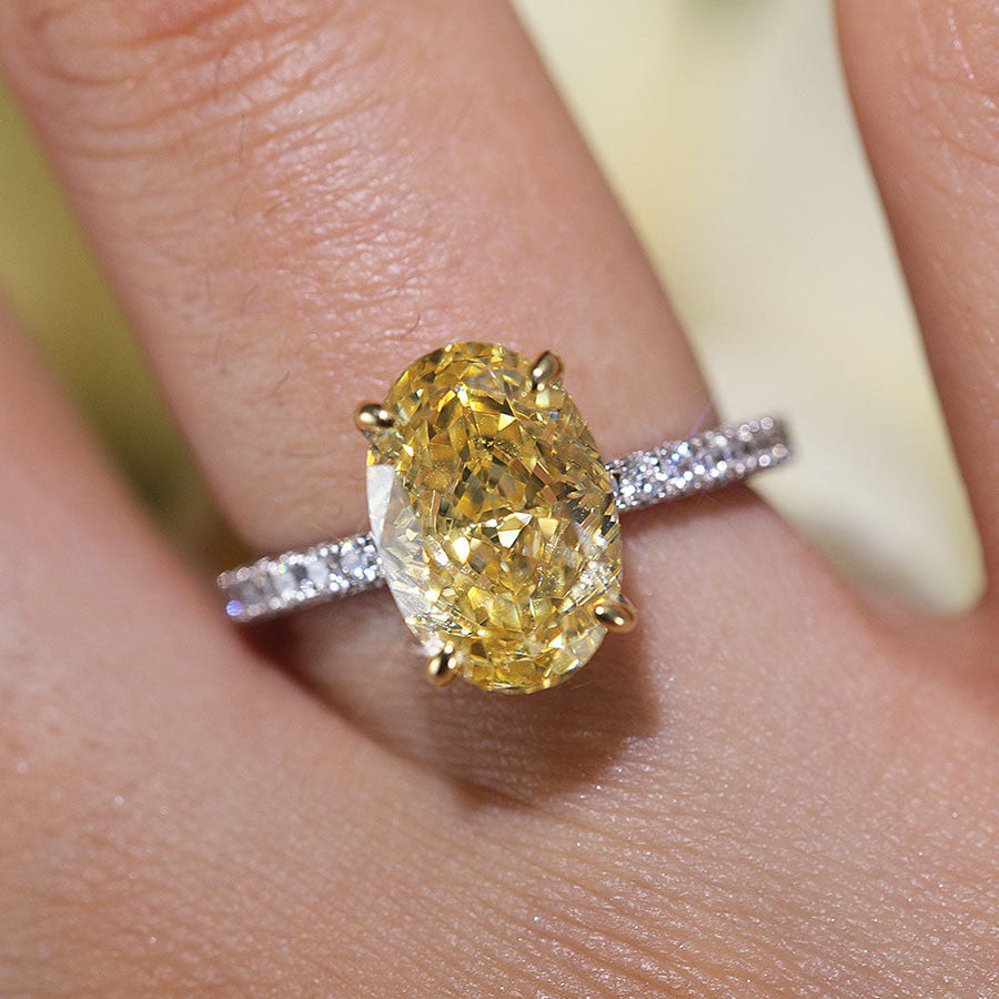 Vintage Yellow Oval Cut Sterling Silver Engagement Ring Shine of Diamond