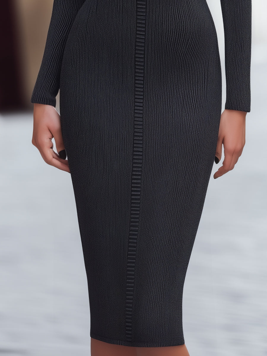 Ribbed Knit Midi Dress With Keyhole Detail MLZ