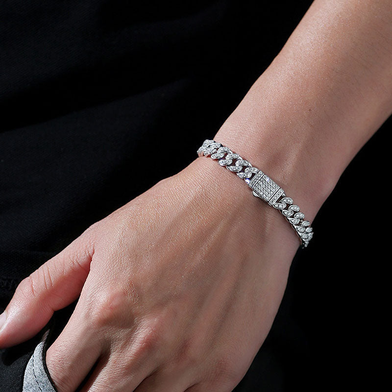 Cuban Hip Hop Moissanite Sterling Silver Bracelet shine of diamond