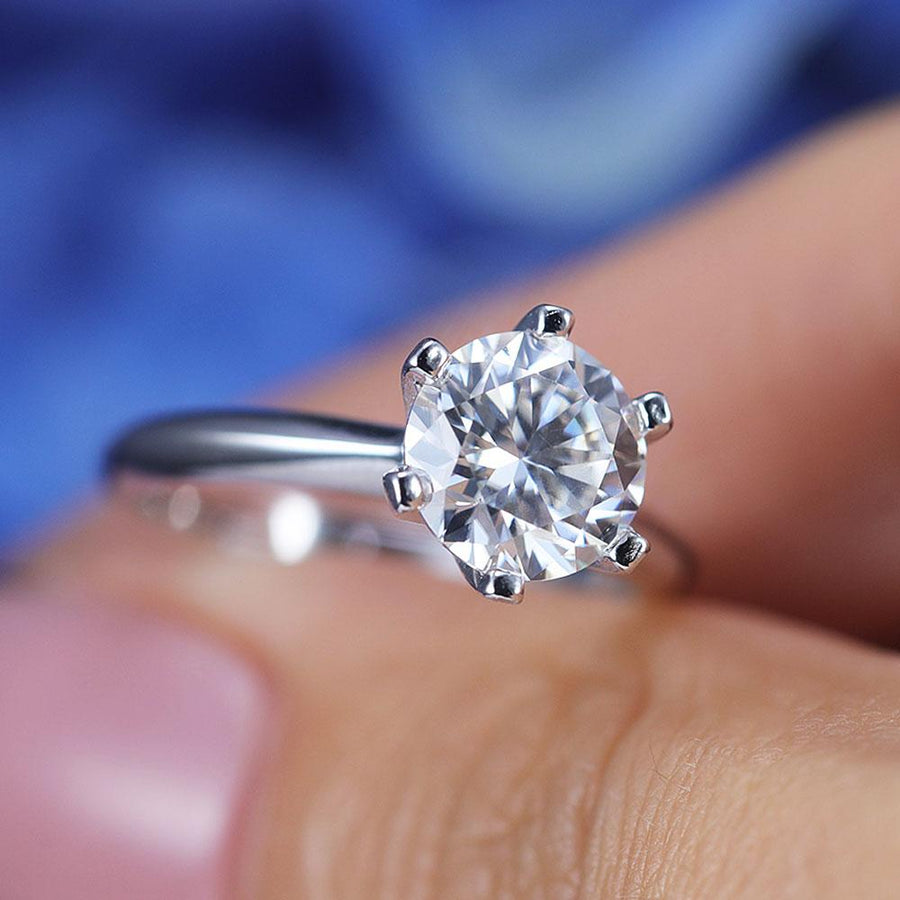 ShineofDiamond Simple Round Cut Moissanite Sterling Silver Ring Shine of Diamond