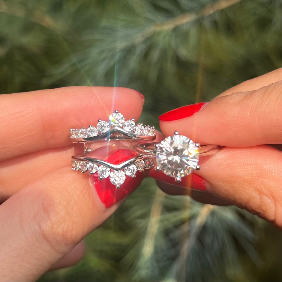Exquisite 2 Pcs Round Cut Enhancer Wedding Bridal Set shine