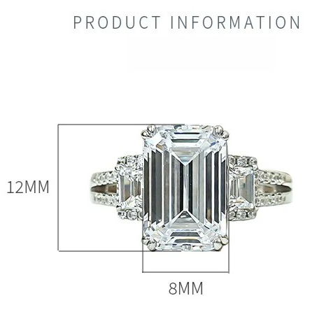 Emerald-Cut Three-Stone Engagement Ring in 925 Sterling Silver Shine of Diamond