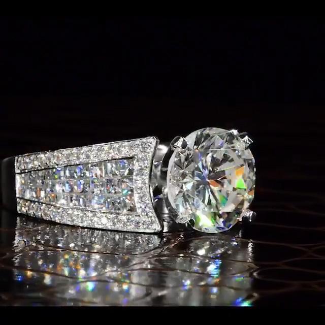 Round Cut Sterling Silver Engagement Ring with Widen Edge Shineofdiamond
