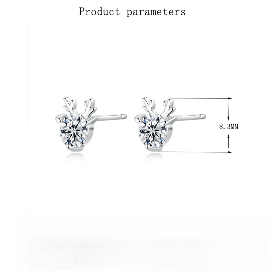 Cute Antler Reindeer Design Moissanite Silver Earrings Shine of Diamond