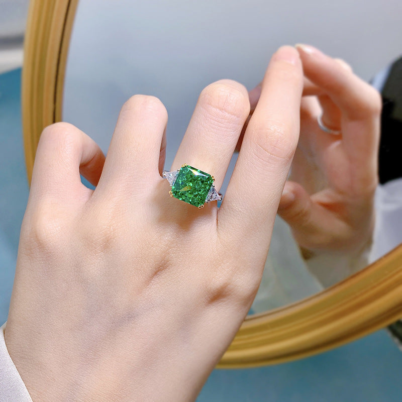 Two Tone Radiant Cut Three Stone Paraiba Sterling Silver Engagement Ring Shineofdiamond