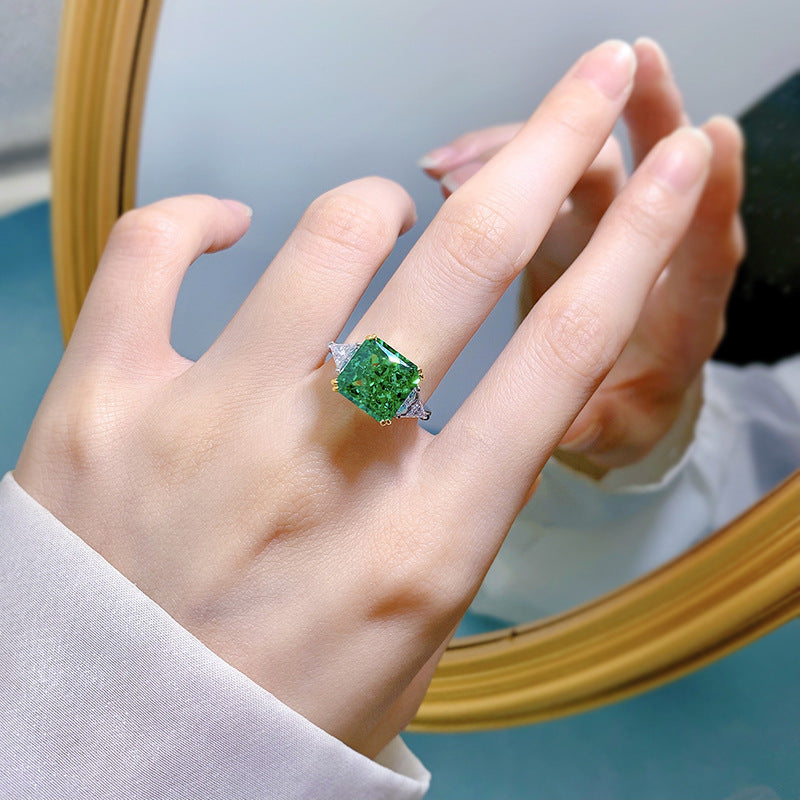 Two Tone Radiant Cut Three Stone Paraiba Sterling Silver Engagement Ring Shineofdiamond