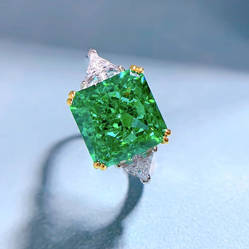 Two Tone Radiant Cut Three Stone Paraiba Sterling Silver Engagement Ring Shineofdiamond