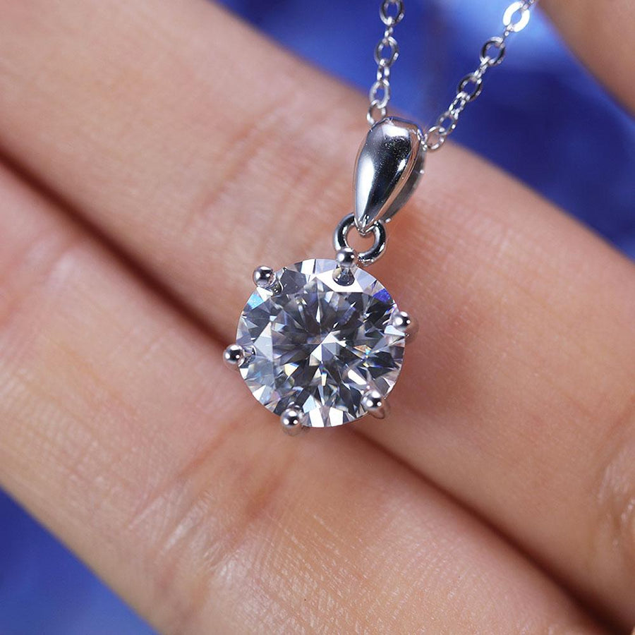 Simple Design 6 Prong Round Cut Moissanite Necklace Shine of Diamond