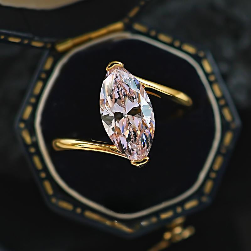 Simple Pink Marquise Cut Gold Plated Ring Carly Jewelry